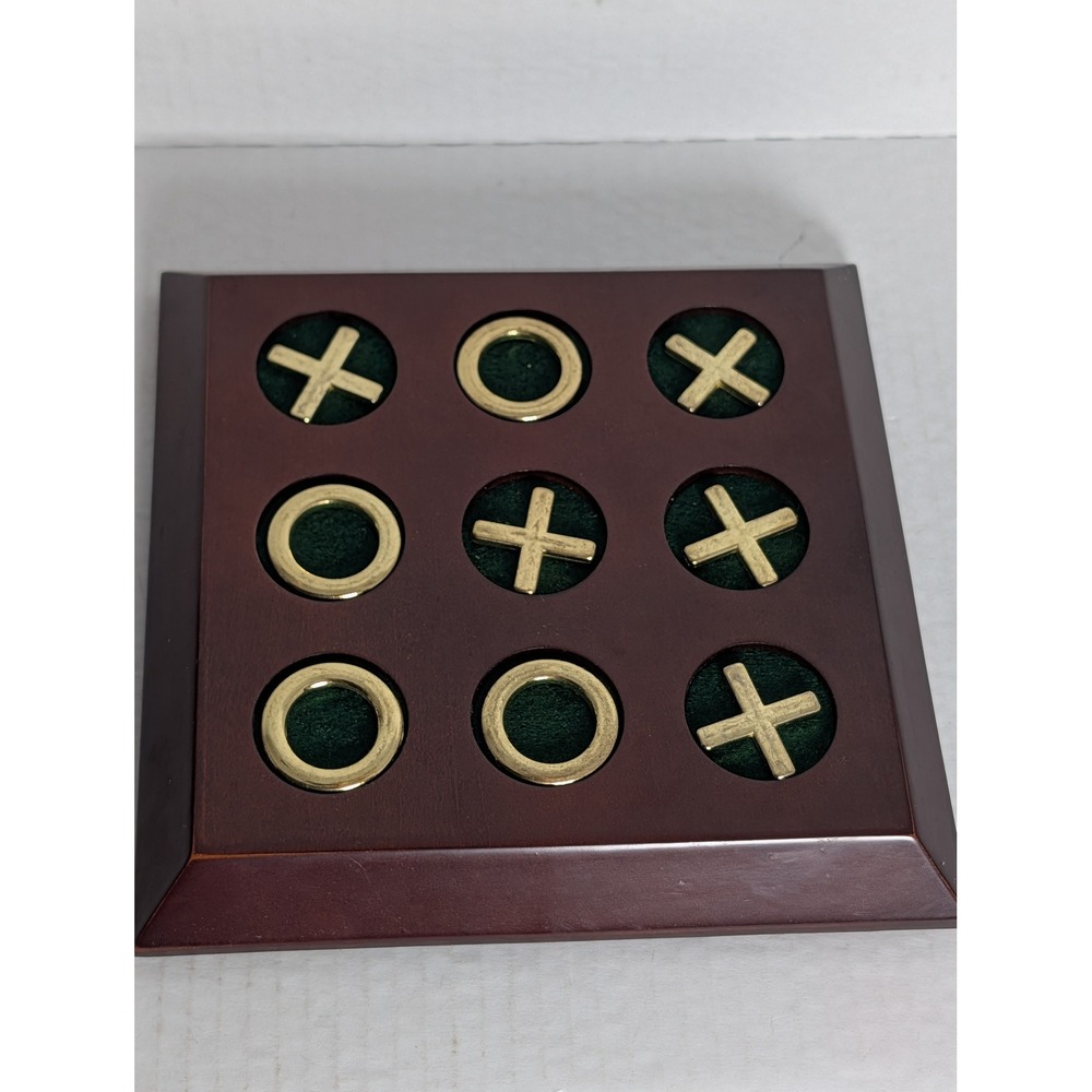 La Compagnie Bombay Tic Tac Toe Game Brass X O Wood Board Green Felt